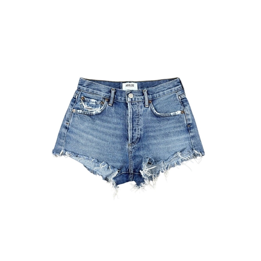 Agolde Blue Distressed High-Rise Denim Jean Shorts
